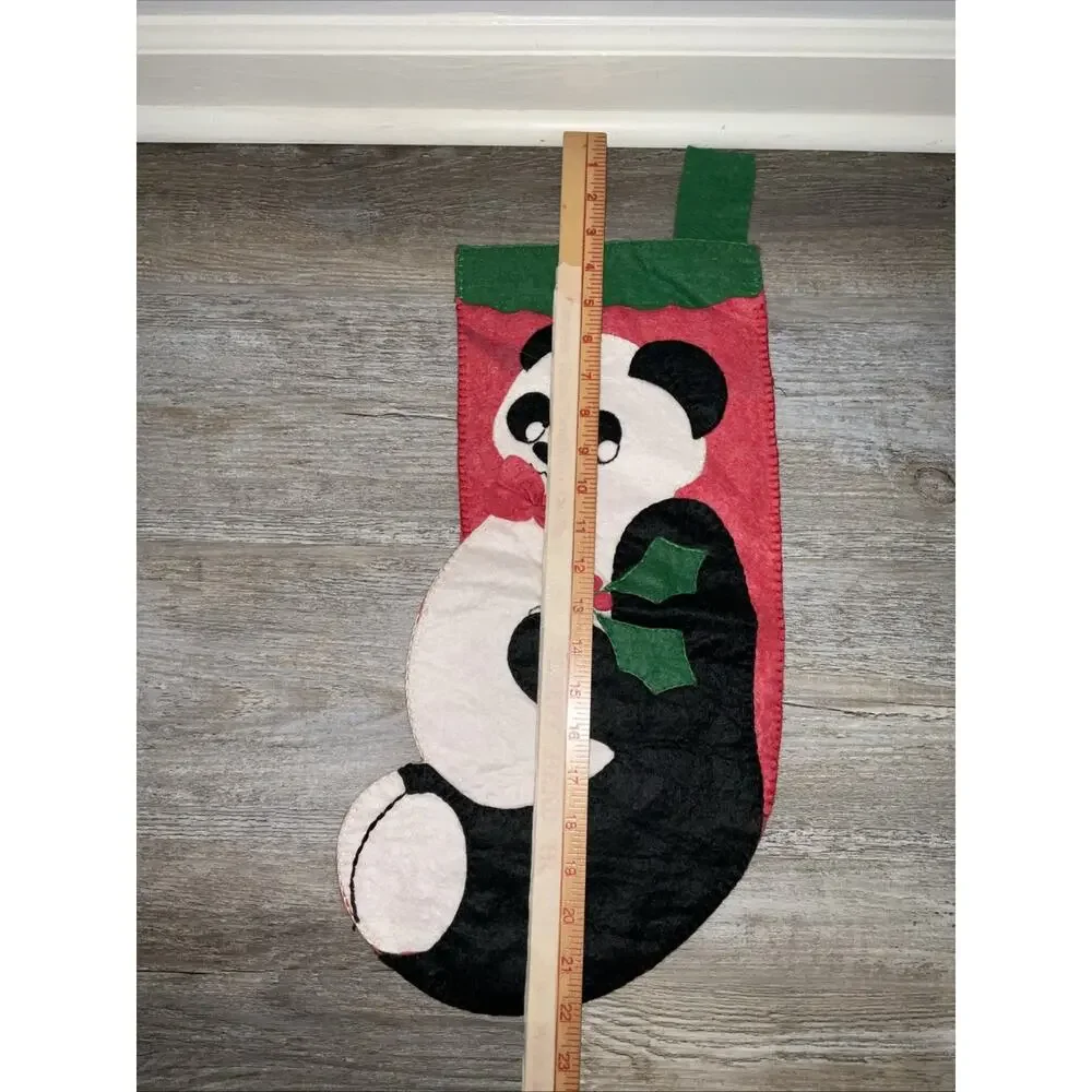 VINTAGE HANDMADE PANDA BEAR CHRISTMAS STOCKING 22 IN